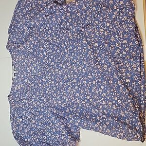 Madewell V-Neck Puff Sleeve Top Medium in Summer Vines blue lightweight flowy